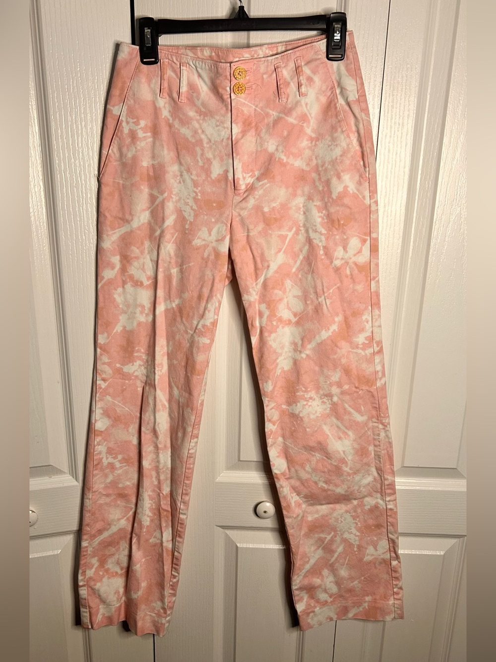 Anthropologie Jamie Trousers Women's‎ Size 2 Pink White High Rise Pockets Button